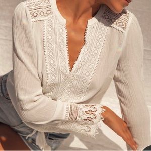 Lulus Bali Daydream White Lace Long
Sleeve Top size Medium. New🆕